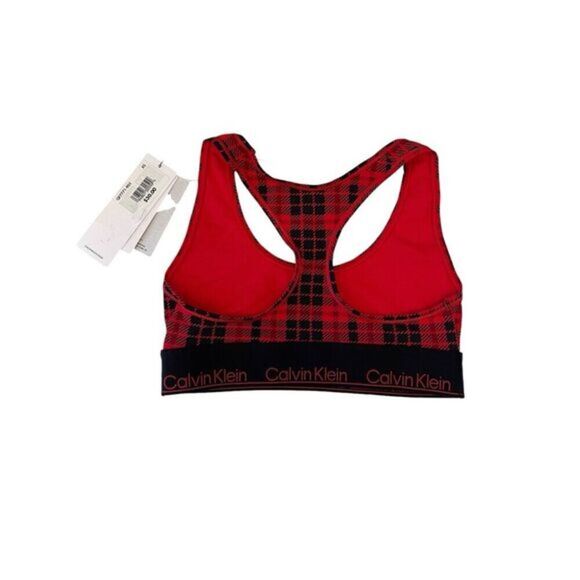 Calvin Klein Modern Cotton Holiday Red Plaid Unlined Bralette Size XS NWT $30 - Picture 2 of 3